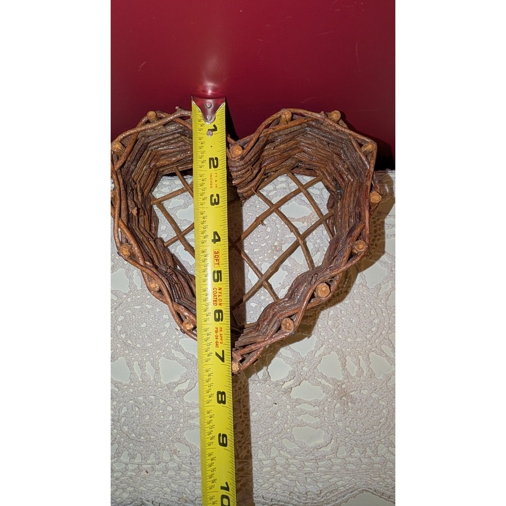Vintage Lot 14" 7" Wooden Twig Vine Rustic Heart Shaped Basket Cottagecore Decor - Picture 9 of 10